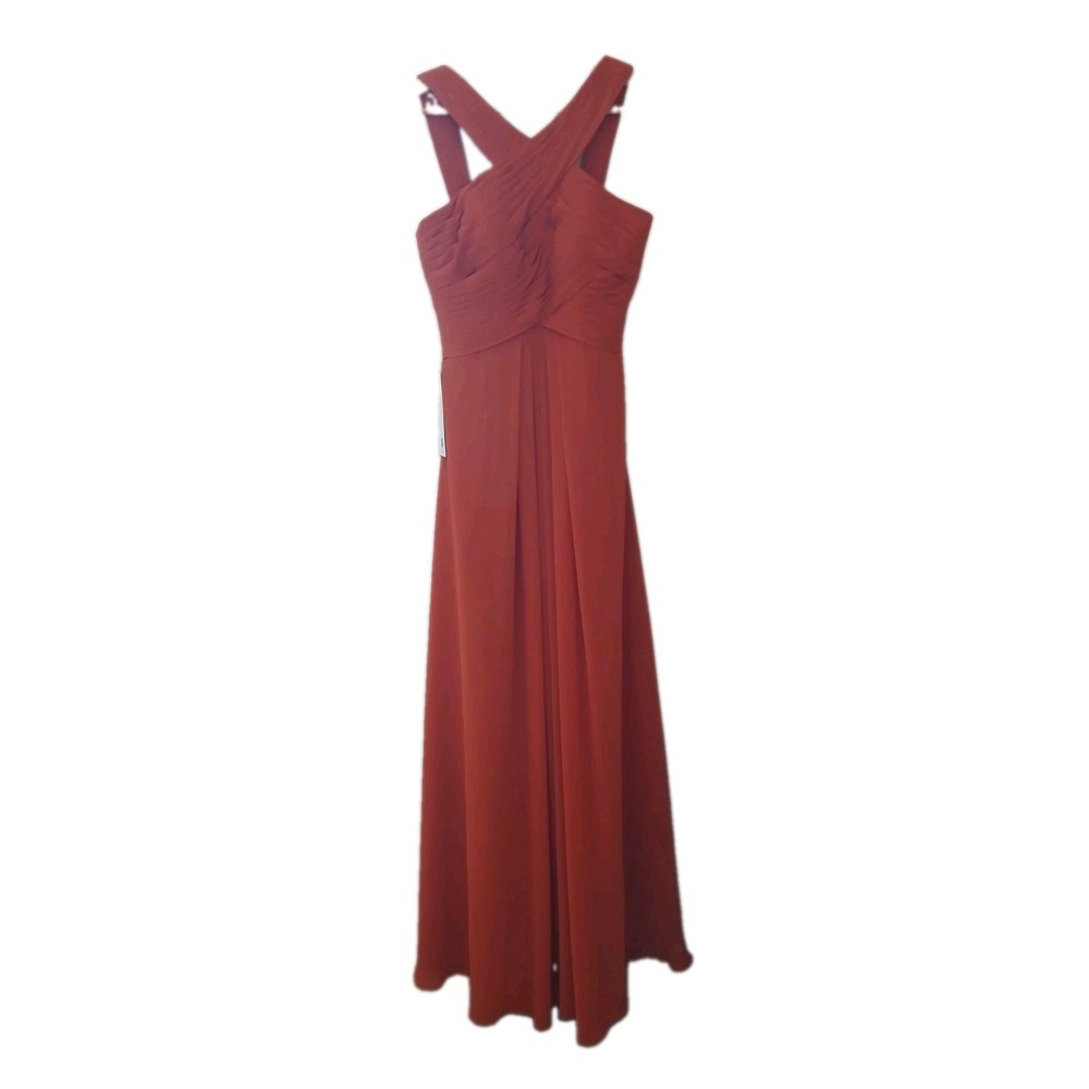 New Azazie Kaleigh Dress Size A2 Paprika Chiffon Halter Maxi Bridesmaid Formal